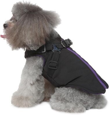 Водонепроникна куртка для собак з шлейкою та кільцями D, тепла халат для тварин, Wepen, зима, чорний, XL