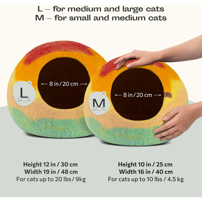 Килимок для котів EOWFIA з 100% ериновій вовні - ручної фелтин, екологічний, м'який, теплий взимку та прохолодний влітку, стильний дизайн (Tucson Sunset, M)