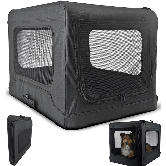 Складана переносна клітка для собак, 70x52x50 см, чорна. Клітка-переноска для автомобіля, 5 вікон