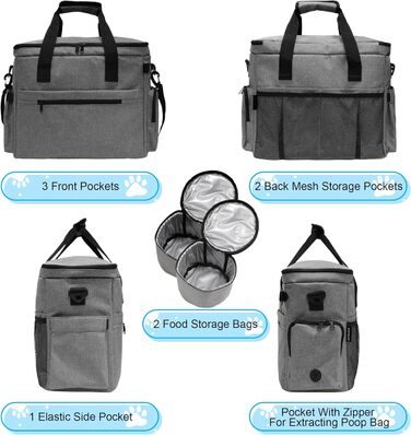 MYDAYS Сумка для собак, багаж для тварин, дорожня сумка на вихідні з мискою (сіра)