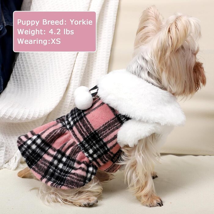 Теплий зимовий пуловер для собак, фліс, розмір XXS, для дівчаток та хлопчиків, з кільцем D, картатий, теплий одяг для маленьких собак