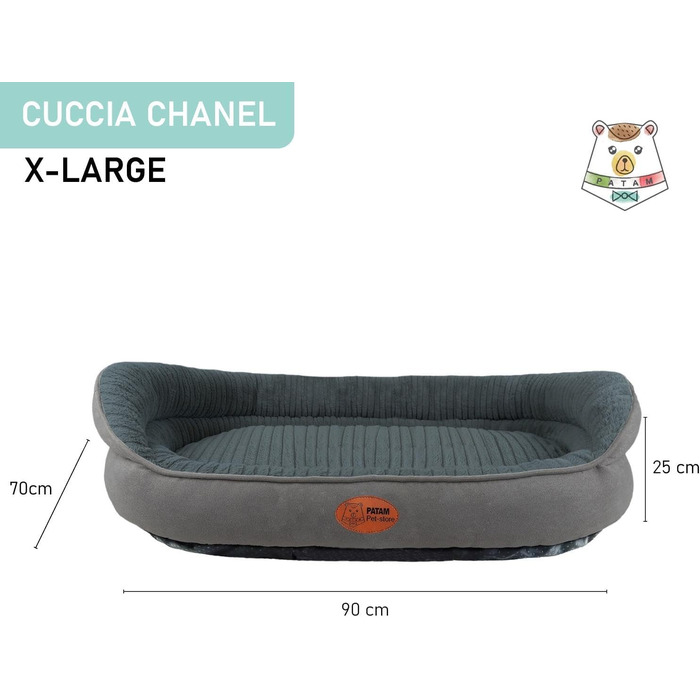 Ліжко для собак і котів Chanel, знімний чохол, м'яке, з високим бортиком, антиковзаюче дно, темно-сіре, екстра велике 90x70x25 см, машинне прання