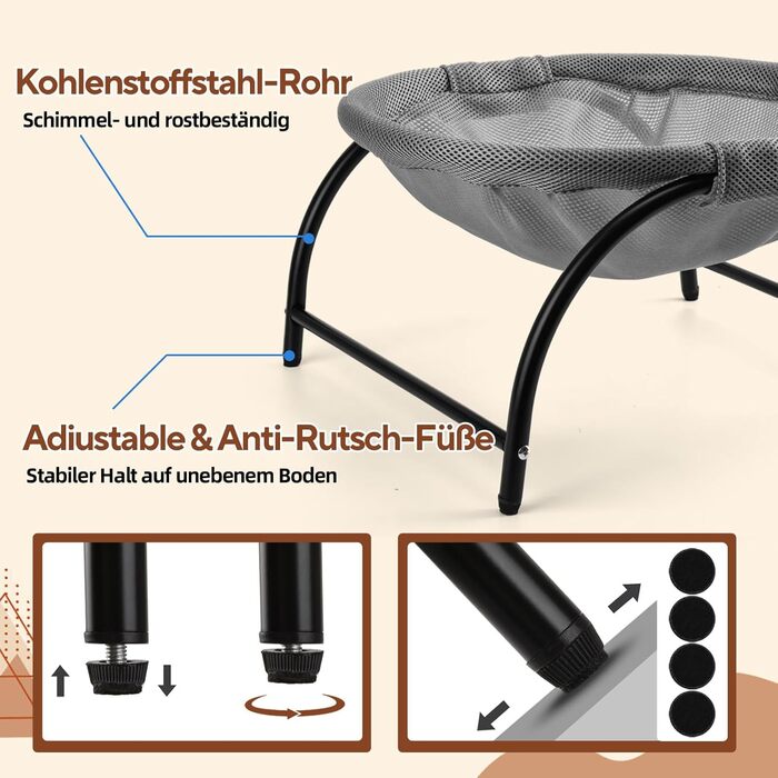 Гамак для котів LIFLIX Outdoor, підвісна лежанка знімним плюшем, для дому та вулиці (сірий)