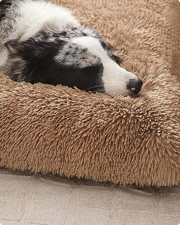 Ліжко для собак Feandrea, м'який килимок, плюшеве ліжко, 122 x 74 см, м'яка підстилка, миється, багатофункціональне, верблюжий колір