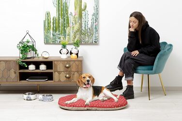 Подушка для собак та котів Baroni Home, 57x90x9 см, двостороння, червоні та білі сердечка, сірий та бордовий кольори