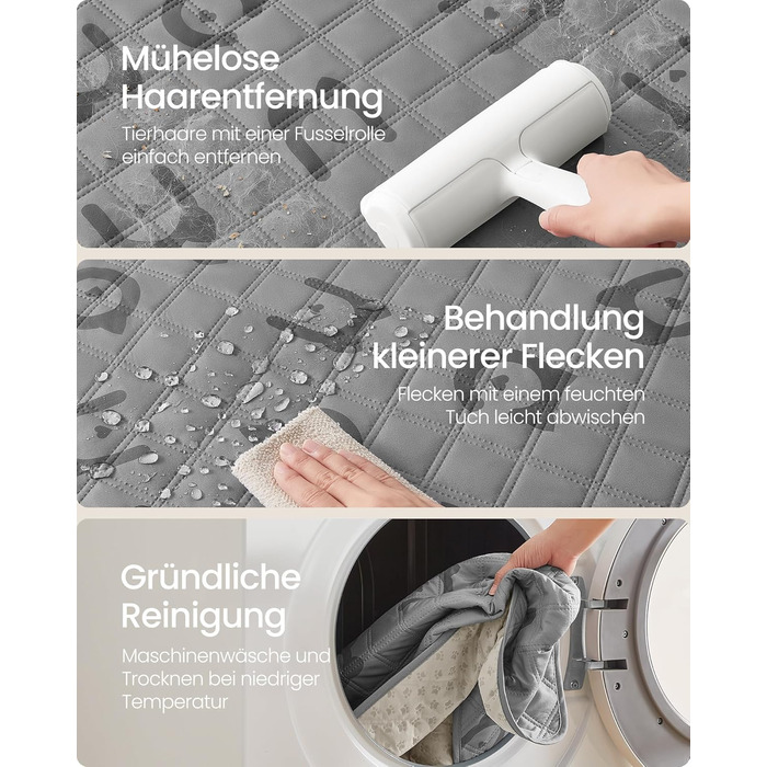 Водонепроникний плед для собак Feandrea, 135 x 76 см, захист для авто та дивану, машинного прання, антиковзаюча підкладка, стеганий дизайн, сірий (PPB024GD01 S)