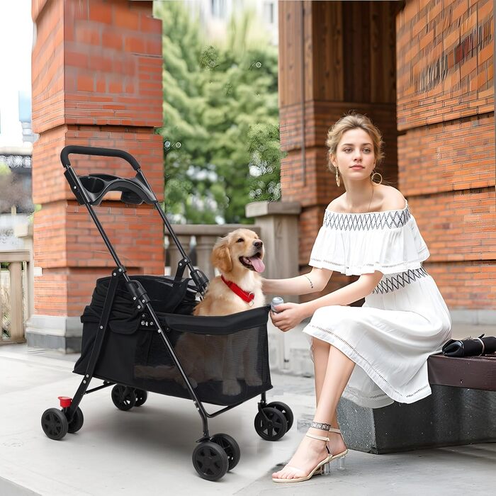 Чотирьохколісний візок для собак, переноска для собак, чорний