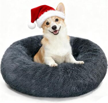 М'яке ліжко для собак та котів, корзина, подушка 50см, кругла ліжечко з плюшу, софа для собак, корзина для котів, ліжко для маленьких та середніх собак, подушка для котів, темно-сірий колір, розмір 50x50x20 см