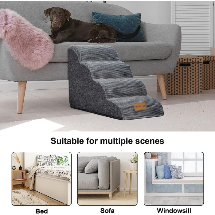 Сходинки для собак широкі 4 сходинки 50 см, з щільного піноматеріалу, для маленьких собак, знімний чохол, неслизьке дно, 51x72x41 см