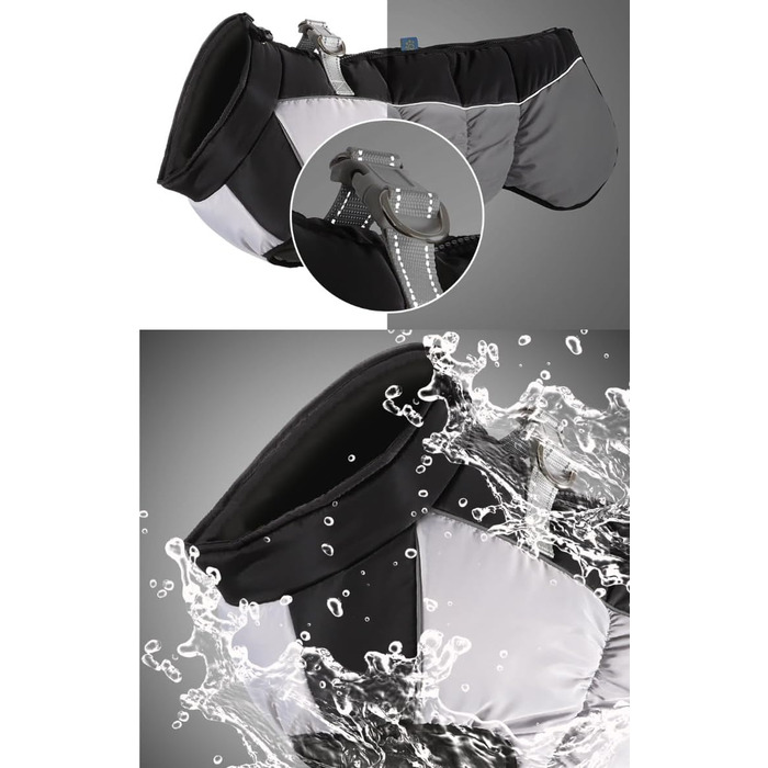 Зимова жилетка для собак Gepolsterte Hundejacke з металевою застібкою для повідка, водонепроникна куртка з наповнювачем для великих собак (чорний, 2XL для 12-15 кг)