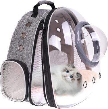Рюкзак-переноска для котів та маленьких собак Bubble Cat з прозорим ілюмінатором, водонепроникна сумка-переноска для тварин у формі космокапсули, сіра