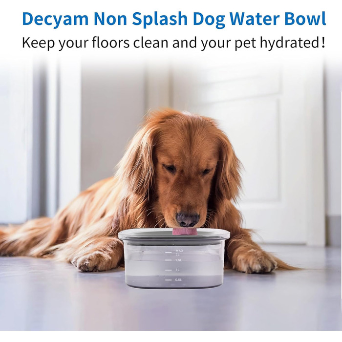 Миска для води для собак Decyam, 2L, не протікає, анти-розбризкування, срібна