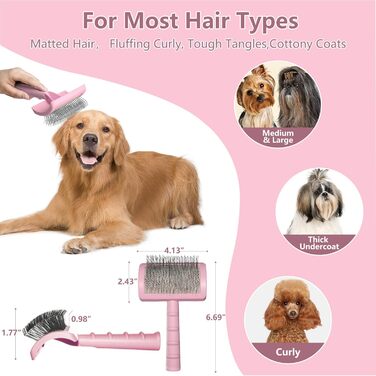 Щітка для собак з довгою шерстю, для котів та собак з короткою шерстю, масажна щітка для догляду за шерстю (Рожева)