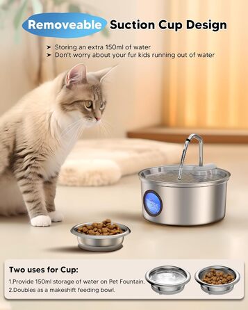 Автоматичний фонтан для котів Kittyspout 3.2L з нержавіючої сталі, прозоре вікно, знімна чаша, тиха помпа, 5-шарова фільтрація