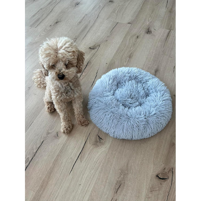 М'яке ліжко для собак та котів Donut, кругле, світло-сіре, Ø 40 см, з плюшу, миється, не слизьке