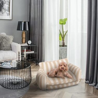 Крісло-лежанка для собак, лежанка для тварин, миється, м'яке ліжко для собак, крісло-диван для собак (M-65x40x30cm, бежево-смугасте)