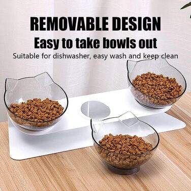 Набір мисок для котів з підставкою, 3 шт. - піднята миска для кошенят, анти-блювотний дизайн, прозорий пластик