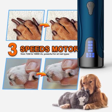 Електричний точилка для кігтів собак YABIFE, 3 швидкості, синій