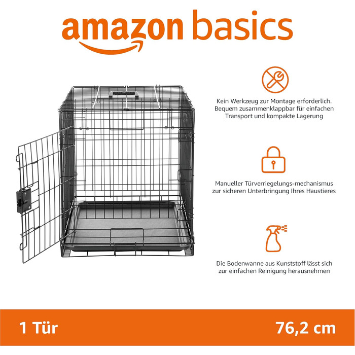 Клітка для собак Amazon Basics, складана, металевий каркас, 106.7 x 71.1 x 76.2 см, чорна