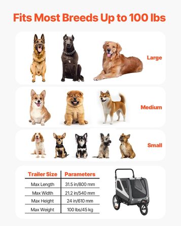 Велосипедний відсік для тварин VEVOR - для маленьких та великих собак, складаний, з колесами