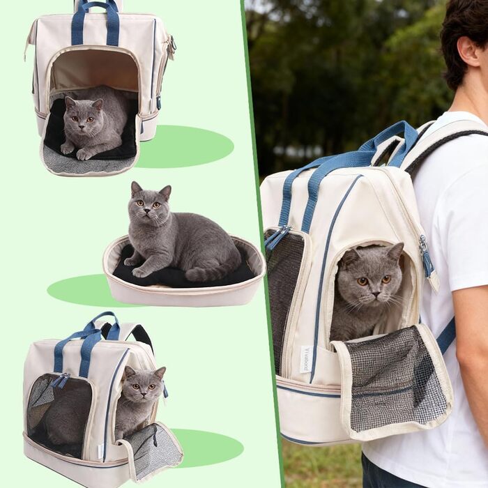 Розширювана переноска для котів – складана переноска для котів та маленьких собак до 6 кг, легка переноска-сумка для собак, дихаюча та компактна переноска, світло-сіра (біло-блакитна)