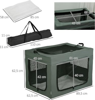 Транспортна сумка для тварин PawHut, складна, сіра та чорна, 90 x 63 x 63 см