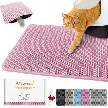 Килимок для котячого туалету Blissstorm Matte 60x90cm з EVA, двошаровий, водонепроникний, антиковзкий, легко миється. Підходить для всіх котів. Колір хакі/рожевий.