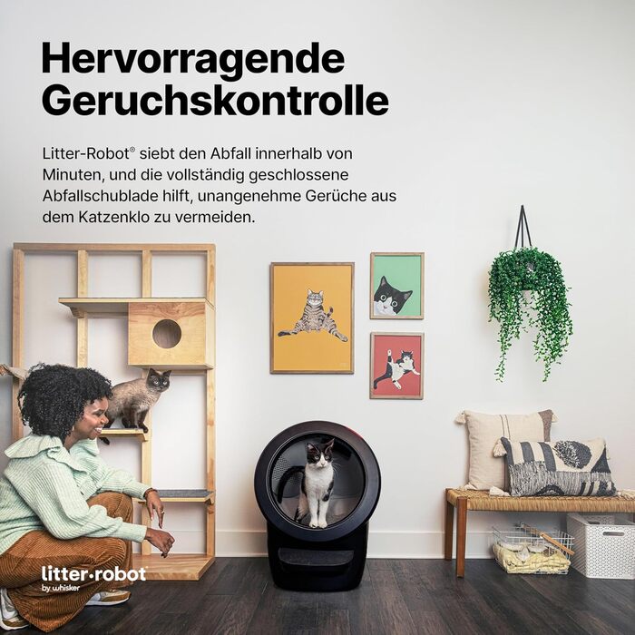 Автоматичний туалет для котів Litter-Robot 4 Whisker, чорний, самочищення, зменшує запахи, для будь-якого грудкуватого наповнювача