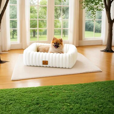 М'яке собаче ліжко для середніх порід, прямокутне, знімне, неслизьке, комфортне, коричневе, розмір M (63x53x18 см)