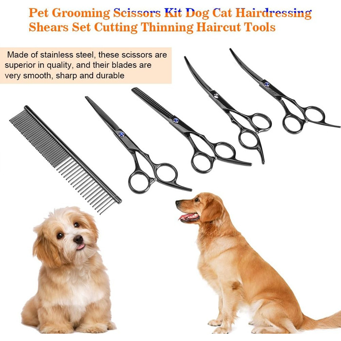 Набір інструментів для грумінгу домашніх тварин Yosoo: ножиці, гребінець, бокс для зберігання (собаки, коти)