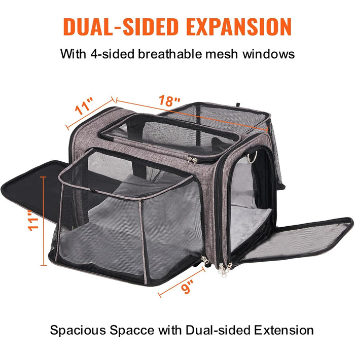Тролей для собак VEVOR, складаний рюкзак для собак до 15,8 кг, переноска з 600D Oxford, 4 колеса, кишені для зберігання, ідеально для подорожей на авто та прогулянок (сірий, 11 кг)