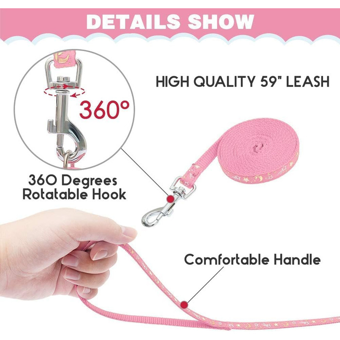 Шлейка для кота PAWCHIE з повідком та ошийником, антивипадкова, регульована, світиться в темряві, для кошенят, для прогулянок на вулиці (Рожева, Small)