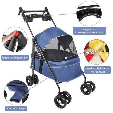 Візок для тварин Homewell: легкий, зручний, до 20 кг (блакитний)