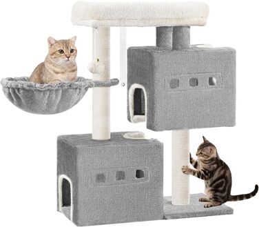 Дерево для кігтів Hzuaneri Kratzbaum 75 см, кігтеточка для котів з лежаком, будиночком, сизалевими стовпчиками та іграшками, сірий колір, MS07618LG
