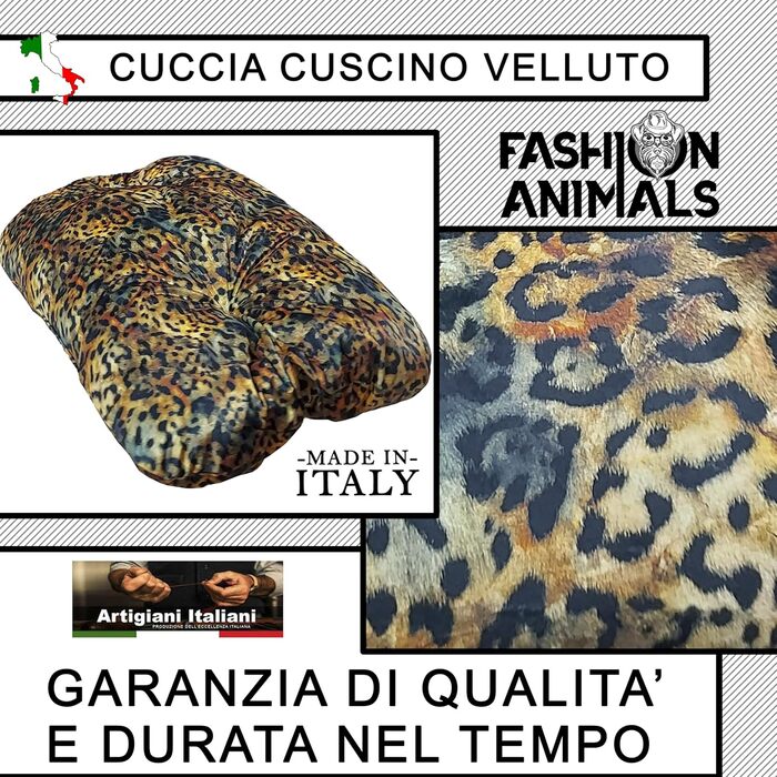Овальне ліжко для домашніх тварин з велюру – М'яке лежанка для собак та котів. Лежанка з принтом леопарда, Made in Italy