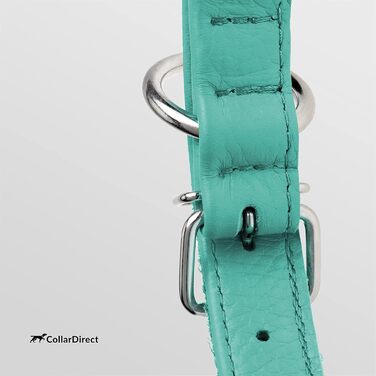 Шкіряний нашийник для собак CollarDirect, круглий, м'який, з роллом, ручної роботи, справжня шкіра, чорний, червоний, фіолетовий, синій (м'ятний), 15-18 см