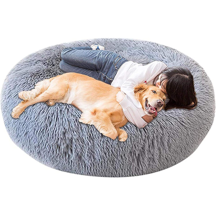 Ортопедичне ліжко для собак XL з піною з пам'яті: овальне, антистрес, плюшеве, для великих та середніх собак. Сіре, зручне, для відпочинку.