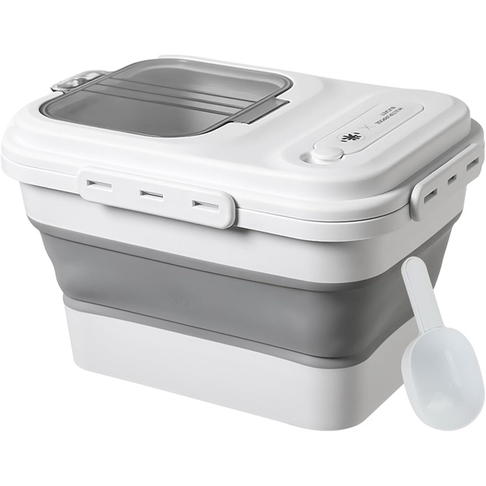 Контейнер для корму для собак RoxNvm, 12.5 кг, з кришкою та ложкою, сірий