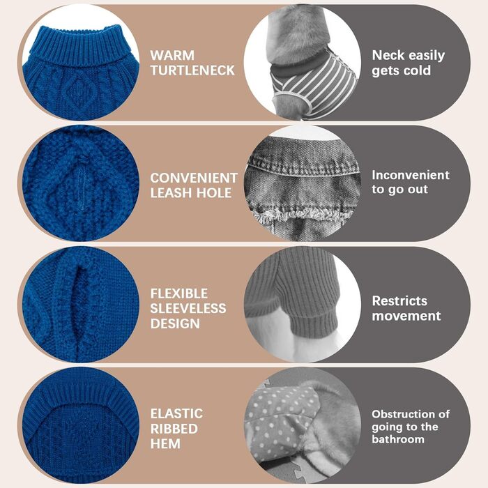 Теплий в'язаний пуловер Bingpet для собак великих, середніх та маленьких порід, зимовий одяг для собак та котів, теплий светр з косими смужками, синій, великий розмір