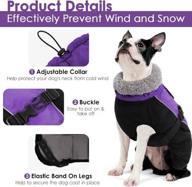 Теплий зимовий одяг для собак AOFITEE з коміром-гетром, для маленьких, середніх та великих собак (3XL, фіолетовий)