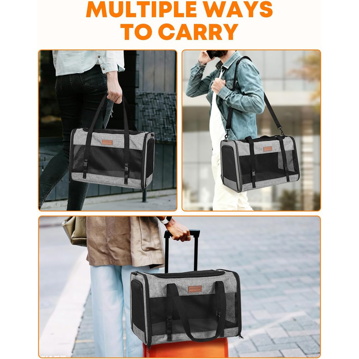 FOXFOCUS Сумка-переноска для собак з м'якими боковинами – 50,8 x 33 x 33 см, безпечний автокрісло, до 6,8 кг, верхній та бічний вхід, велика переноска для тварин з міцним сіткою (сірий)