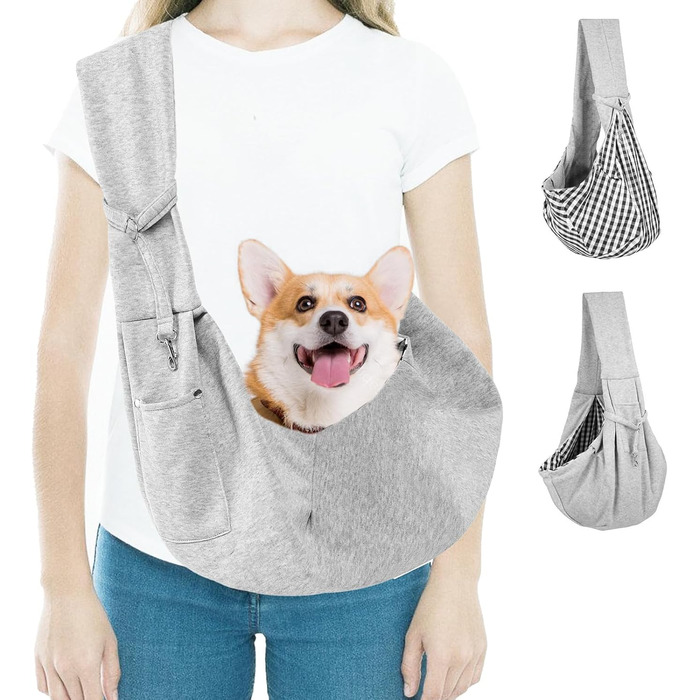 Сумка-переноска для собак, сіра переноска для середніх собак, маленьких собак та котів, переноска для цуценят з пряжкою, двостороння переноска для прогулянок на відкритому повітрі, подорожей, покупок