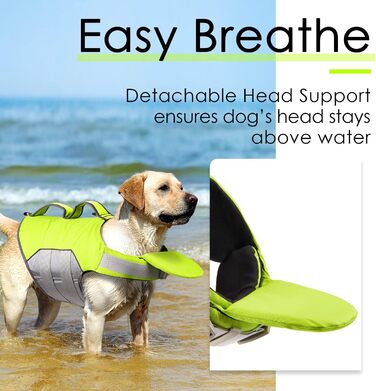 Спасальний жилет для собак ThinkPet, зелений, розмір M, регульований, з відбиваючими елементами