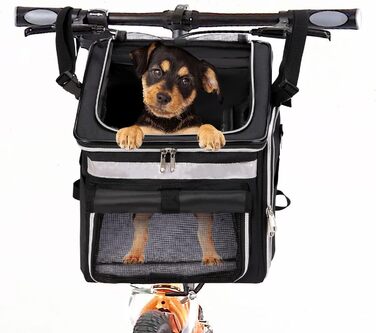 Сумка на велосипед для тварин, рюкзак для собак та котів з сіткою, складана переноска для малих та середніх собак та котів до 6 кг (Чорний)