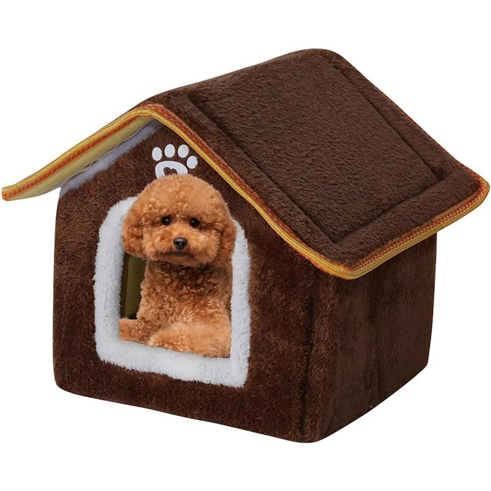 Будка для собак та котів Galatée, зручне лежання, з плюшу, коричнева (M)
