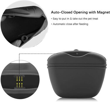 Сумка для ласощів для дресирування собак з силікону, з магнітною застібкою, з кліпсою для пояса, чорного кольору