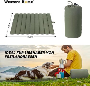 Підстилка для собак WESTERN HOME Outdoor: водовідштовхувальна, портативна, 110x68 см (Оливковий)
