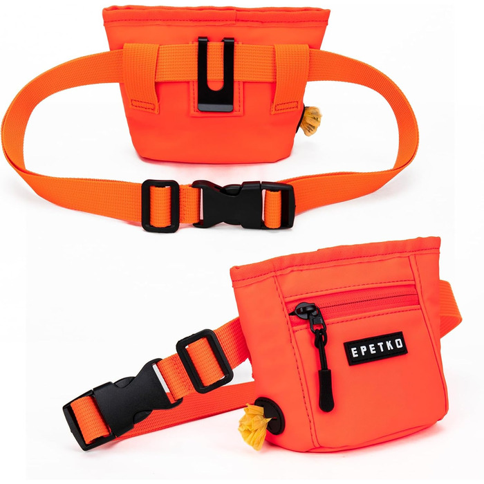 Сумка для ласощів для собак з металевим кліпом на пояс, міцна застібка-магніт, велика місткість, диспенсер для пакетів для вигулу (Помаранчевий)