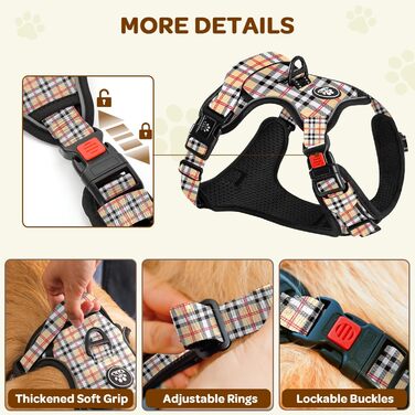 Шлейка для собак середнього розміру FURRYFECTION, антивитягуюча шлейка для собак, зручна та регульована, з тканини Оксфорд (Plaid Beige, S)