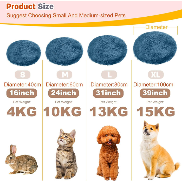 М'яке ліжко для собак PETCUTE з плюшу, 100x100 см, блакитне. Підходить для великих та середніх собак. Легко миється, з антиковзною основою.